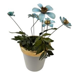 Ted Arnold Porcelain Mini Vase Metal Enamel Blue Flowers White & Gold Decorative